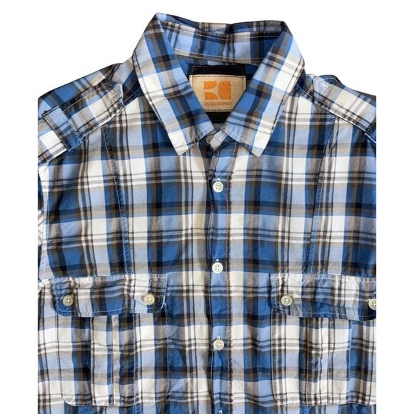 Hugo Boss Orange Men's Button Up Shirt Size Small Blue Plaid Pockets Casual EUC - Picture 4 of 12